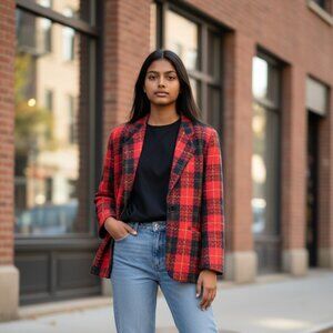 Vintage red plaid blazer